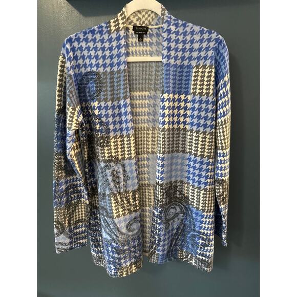 Talbots 100% Pure Merino Wool Houndstooth Paisley Cardigan Sweater Size Medium - Picture 2 of 9